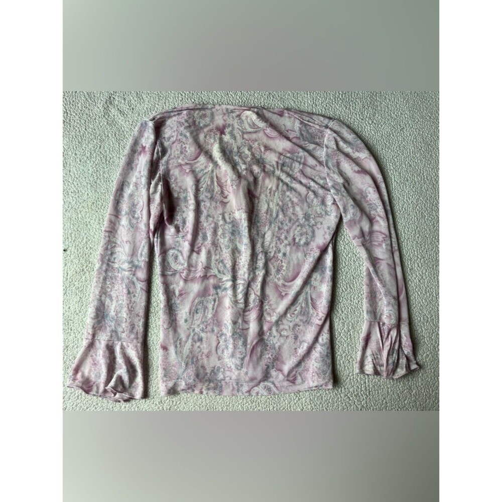Vintage 90's Rave Pastel Pink Paisley Bell Sleeve Top Blouse Womens Medium - Picture 2 of 9